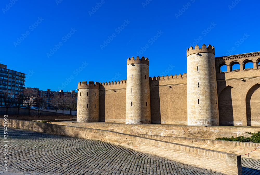Palacio Aljaferia, fortified medieval Islamic palace in Zaragoza, Spain