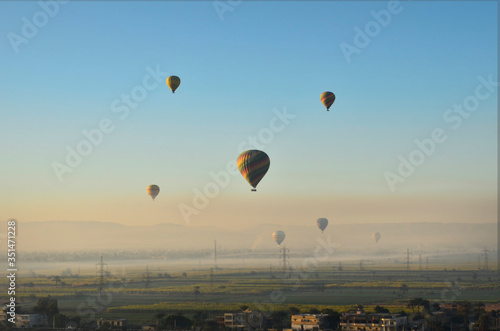 High angle shot in the morning with a balloon in Egypt.