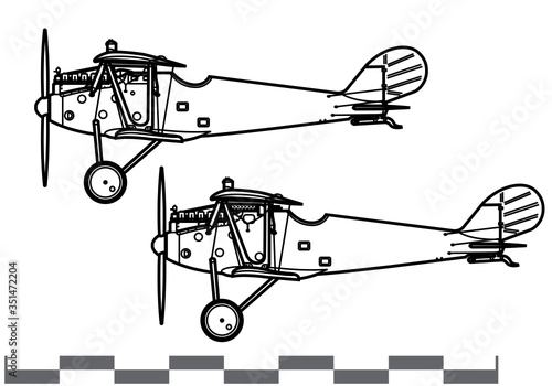 Pfalz D.III. World War 1 combat aircraft. Side view. Image for illustration and infographics.
