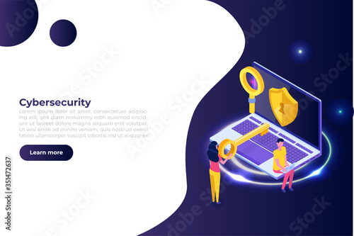 Cybersecurity, Protection network safe data isometric concept. Web page design templates. Vector illustration