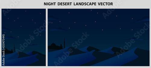 desert landscape at night with a starry night sky, vector illustration, suitable for backgrounds, wallpapers, posters, banners and flyers