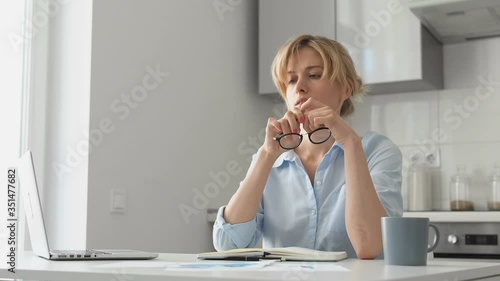 Wallpaper Mural Bored woman suffering from lack of inspiration working at home, freelance Torontodigital.ca