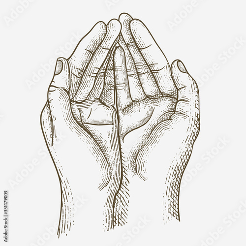 hope hand illustration with engraving style
