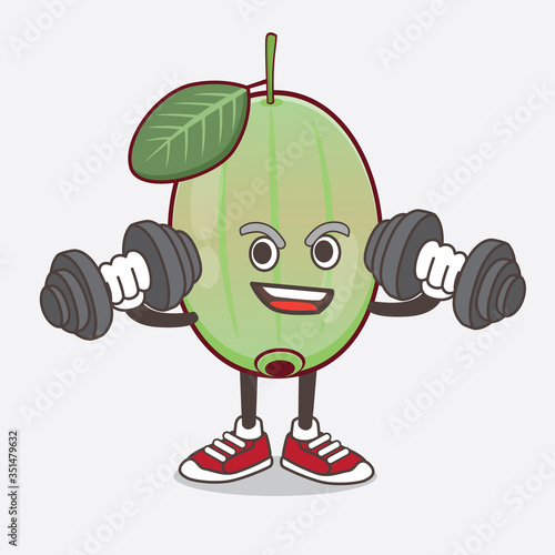 Ogeechee Lime cartoon mascot character on fitness exercise using barbells