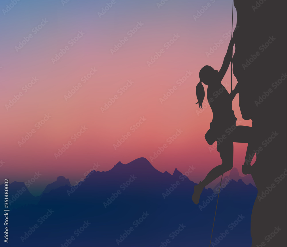 A Rock Climber, Mountaineering, Mountaintop, Sunset  - obrazy, fototapety, plakaty 