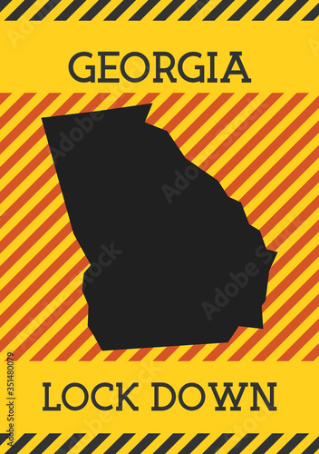 Georgia Lockdown Sign. Yellow US state pandemic danger icon. Vector illustration.