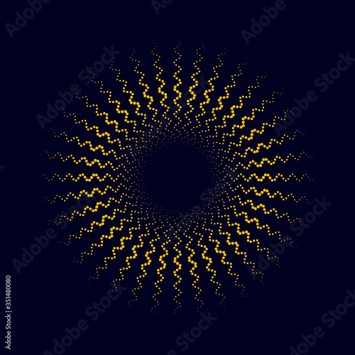 Abstract vector background with halftone dots circle like orange sun over dark. Creative geometric pattern.