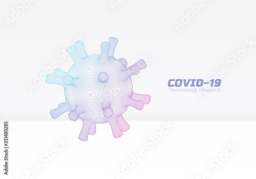 Coronavirus COVID-19 medical background with technology styled schematic grid virus floating in scientific infographic booklet template