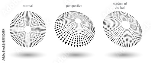 Modern abstract background. Halftone triangles in circle form. Round logo. Vector dotted frame with differents perspective. Design element or icon.