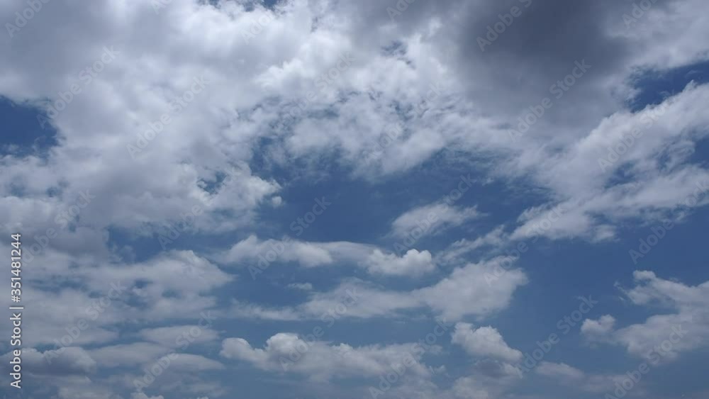 Clouds in blue sky. Fluffy cumulonimbus clouds in bright sunny day in summer time. Good weather nature background time lapse. Clouds in blue sky. Fluffy cumulonimbus clouds in bright sunny day in summer time. Good weather nature background time lapse.