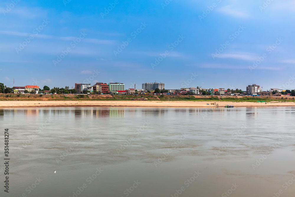 View of the Mekong River separating the Thai-Laos border At Si Chiang Mai District, Nong Khai, Thailand, across from Vientiane Capital, Laos