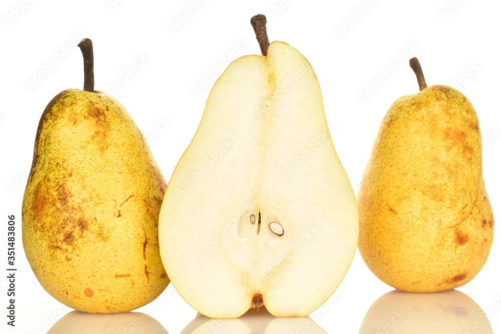 Juicy sweet, organic pears, close-up, on a white background. Juicy sweet, organic pears, close-up, on a white background.