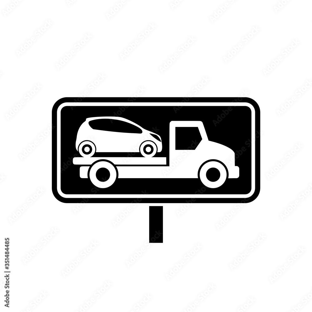 Tow truck road sign. Towing truck van with car icon isolated on white background