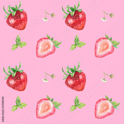 Fototapeta Naklejka Na Ścianę i Meble -  Watercolor strawberry  pink pattern background