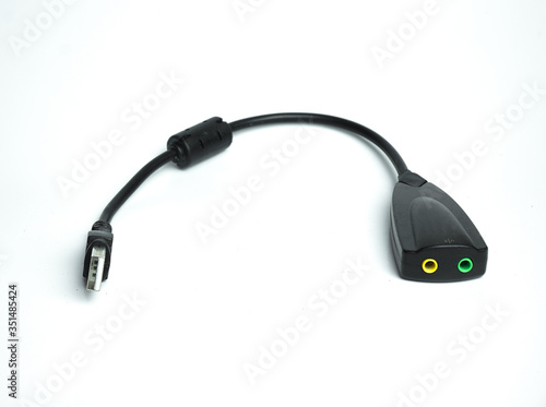 Cuadro en lienzo Usb cable audio splitter headphone and microphone on white background