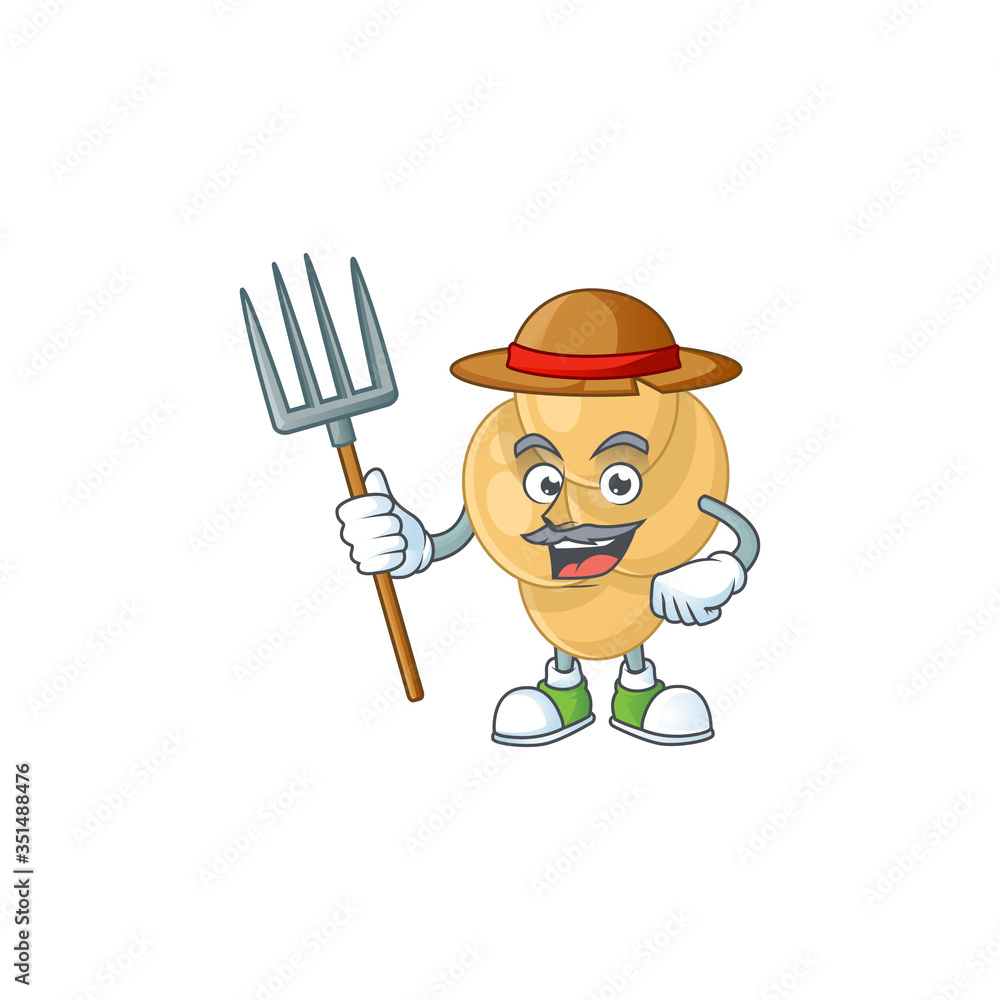 Caricature picture of Farmer bordetella pertussis with hat and pitchfork Caricature picture of Farmer bordetella pertussis with hat and pitchfork