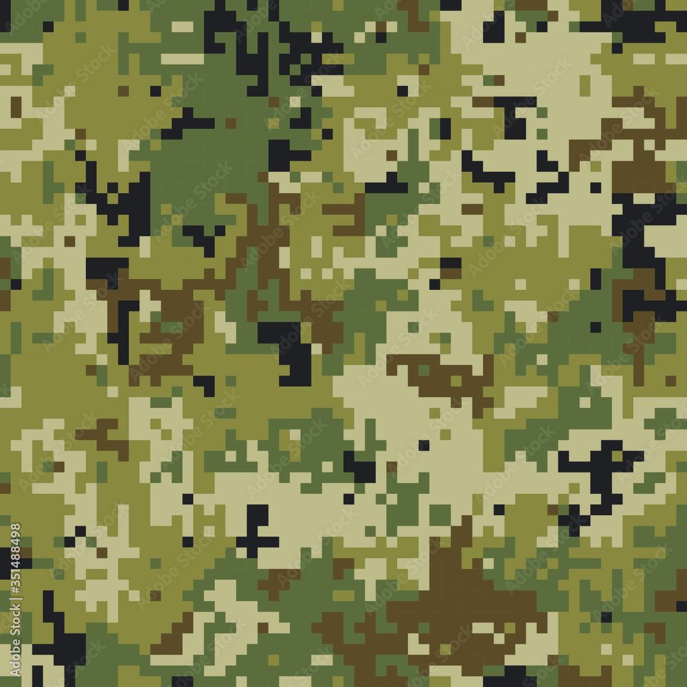 Pixel style urban color camouflage seamless military pattern,  fabric texture, tile, abstract illustration, pixelated vector background. Design for clothes, game, web, mobile app