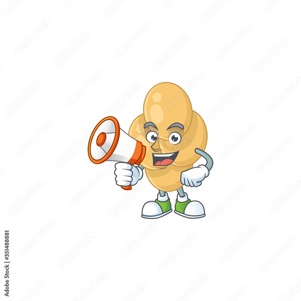 An image of bordetella pertussis cartoon design style with a megaphone An image of bordetella pertussis cartoon design style with a megaphone