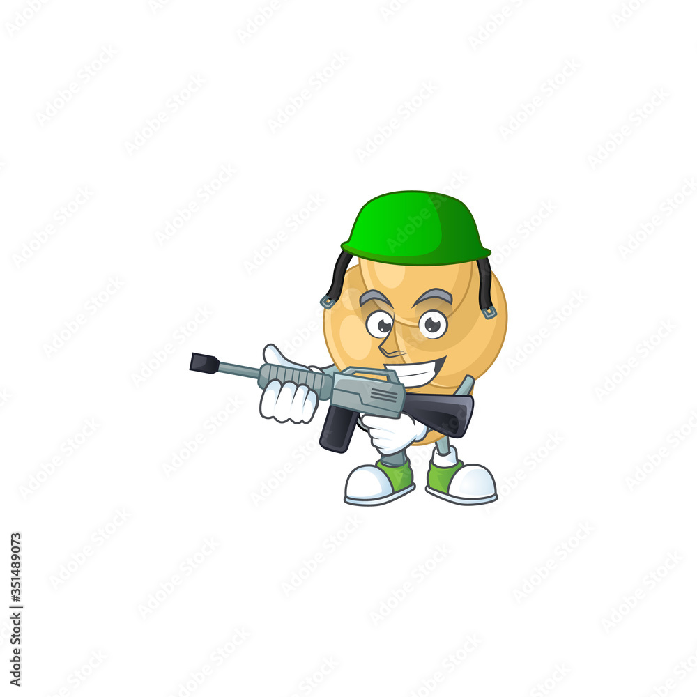 A mascot design picture of bordetella pertussis as a dedicated Army using automatic gun A mascot design picture of bordetella pertussis as a dedicated Army using automatic gun