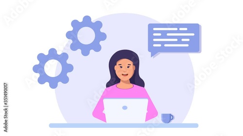 Beautiful smiling woman customer service animation