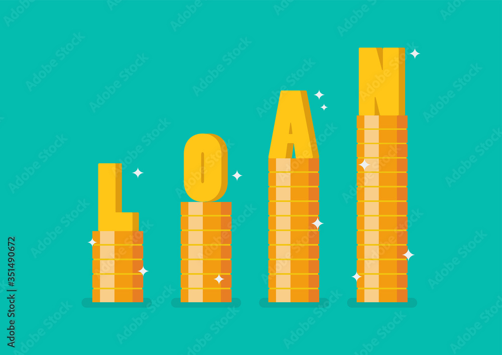 Word LOAN on step stack coins as graph up Word LOAN on step stack coins as graph up