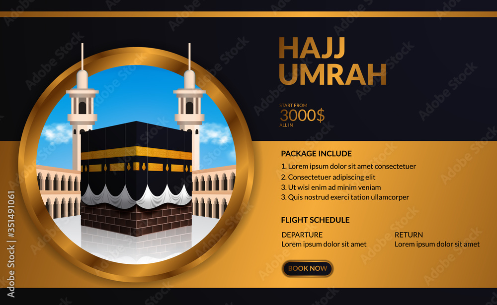modern elegant luxury hajj and umrah tour travel poster, flyer, banner
