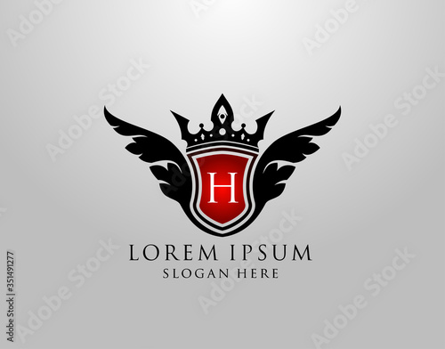 H Letter Logo. Classy Wings H Shield Design for Royalty, Restaurant, Automotive, Letter Stamp, Boutique,  Hotel, Heraldic, Jewelry, Wedding.