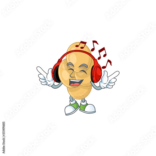 Cartoon drawing design of bordetella pertussis listening to the music with headset photo