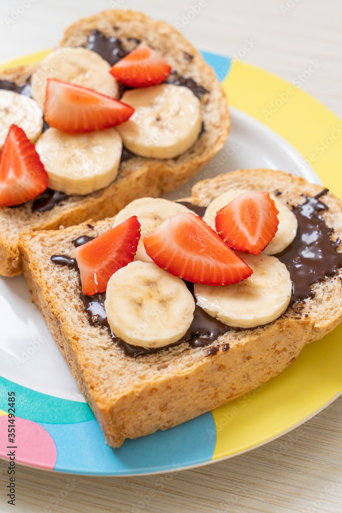 whole wheat bread with fresh banana, strawberry and chocolate whole wheat bread with fresh banana, strawberry and chocolate