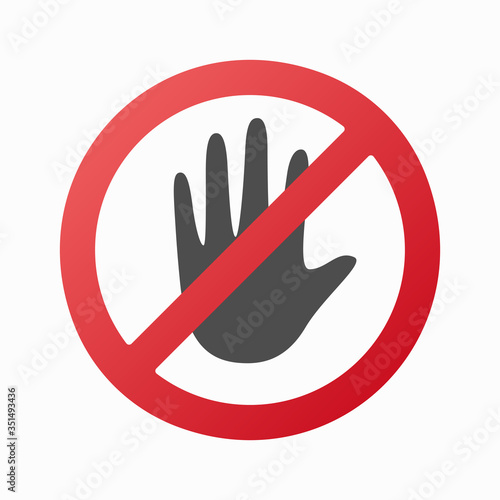 Forbidden sign with stop hand icon over white background, flat style, vector illustration