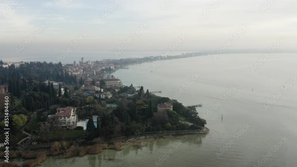 West side of Sirmione, Italy from aerial perspective West side of Sirmione, Italy from aerial perspective