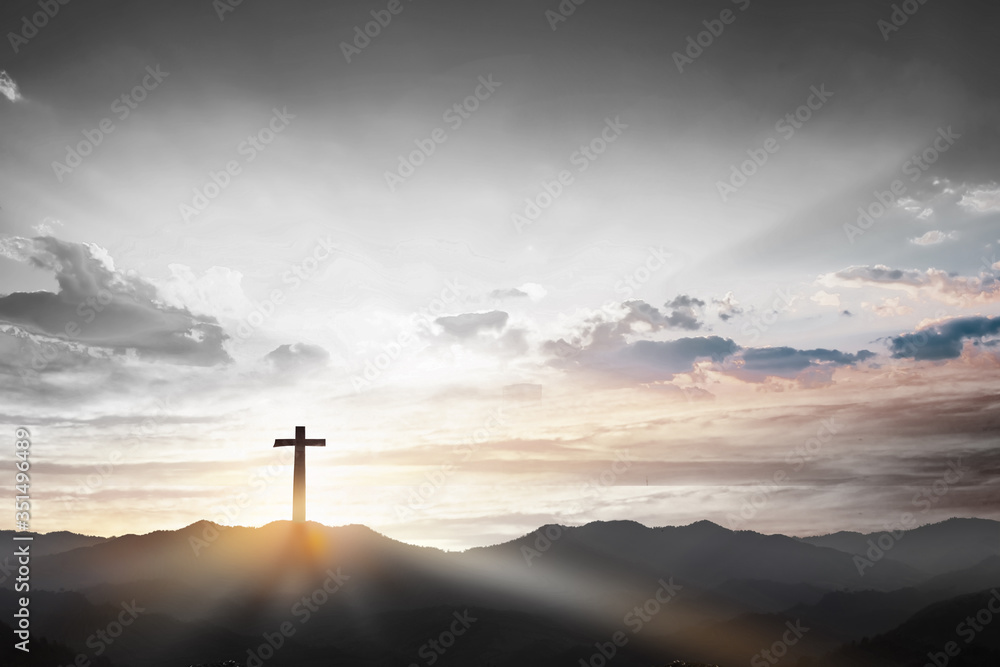 Christmas concept: Crucifixion Of Jesus Christ Cross At Sunset Christmas concept: Crucifixion Of Jesus Christ Cross At Sunset