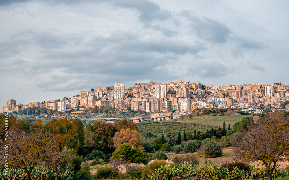 View of Agrigento, Sicily, Italy. Photo taken from the Valley of the Temples
