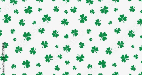 Green seamless pattern with three leaf clovers for Saint Patrick's Day. Animation 4K