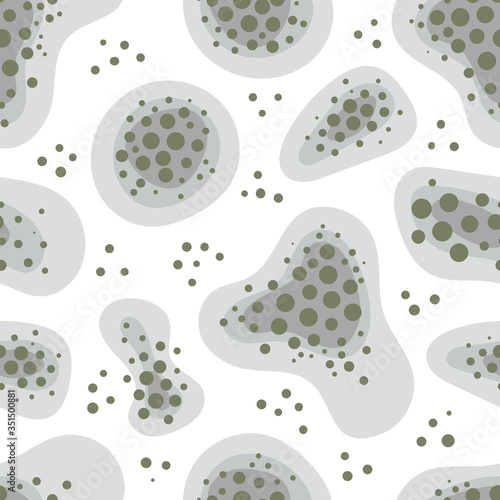 Mold spots on a white background. Vector seamless pattern. Humidity in the bathroom. Toxicity of mold spores, health hazard. Means of combating dangerous fungi and bacteria. Flat illustration.