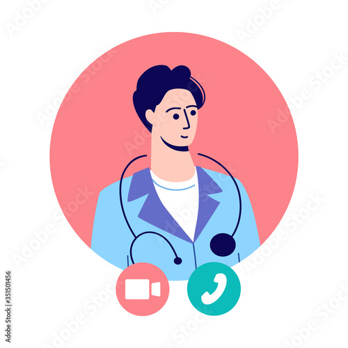 Modern telemedicine, The virtual doctor gives reatment recommendations, quarantine. Mobile consultation, smart medical assistance. Cartoon character, vector. Get sick leave using your smartphone.