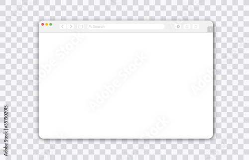 Empty browser window on transparent background. Empty web page mockup with toolbar. Display, panel.