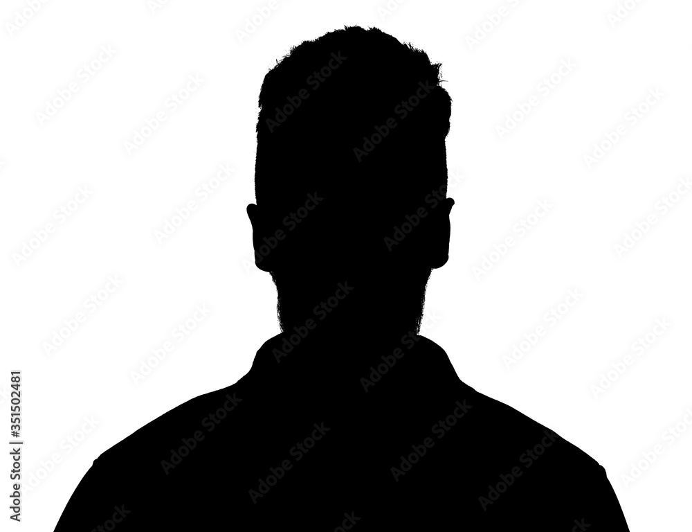 Silhouette of hidden male person over white