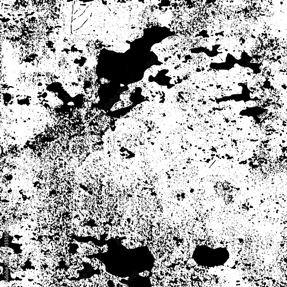 Grunge background black and white. Texture of chips, cracks, scratches, scuffs, dust, dirt. Dark monochrome surface. Old vintage vector pattern