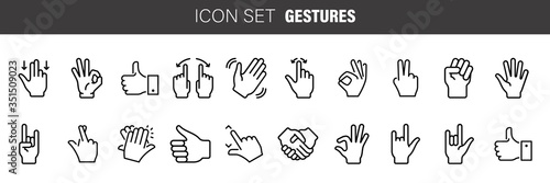 Touch gestures icons set with hands tap rotate press swipe isolated vector illustration