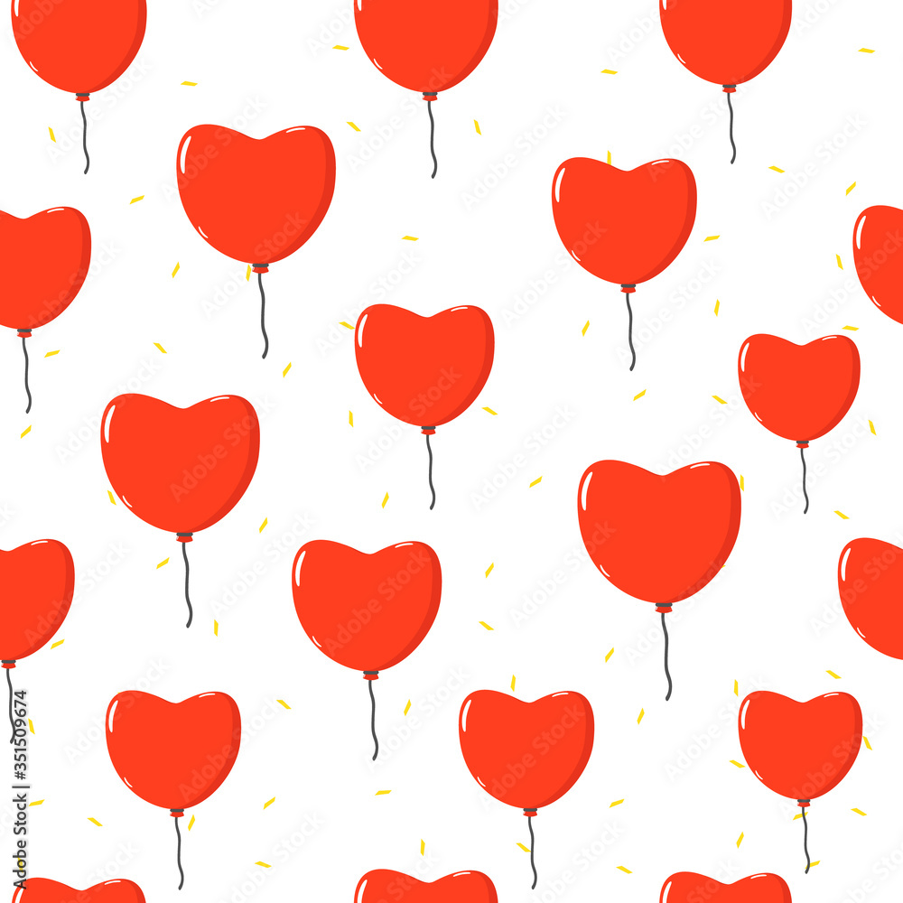 Colourful pattern with balloons. Flying Hearts and confetti .