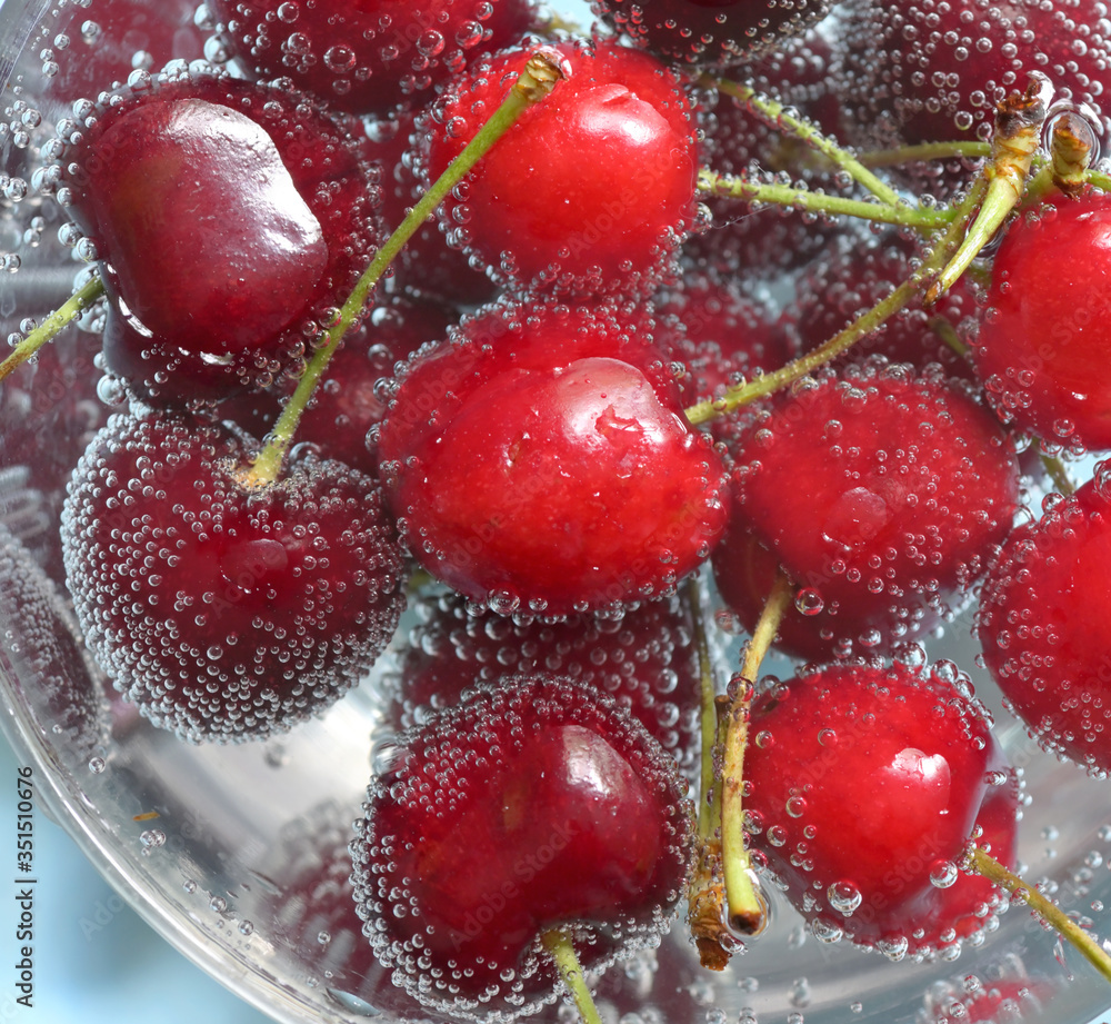 Cherries and Bubbles in water