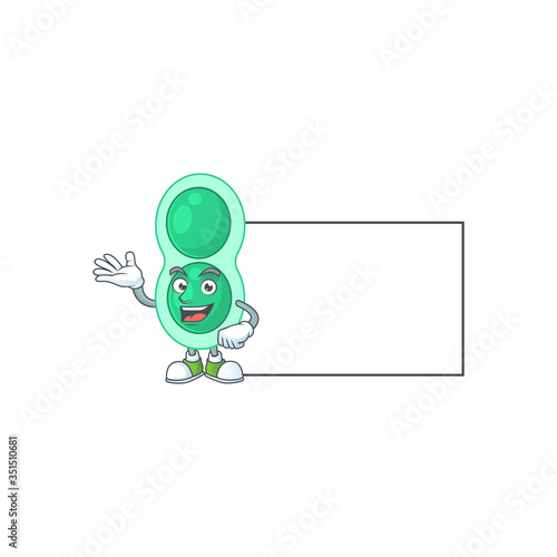 A caricature drawing of green streptococcus pneumoniae with board