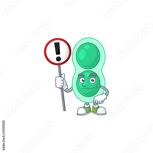 Caricature picture of green streptococcus pneumoniae holding a sign