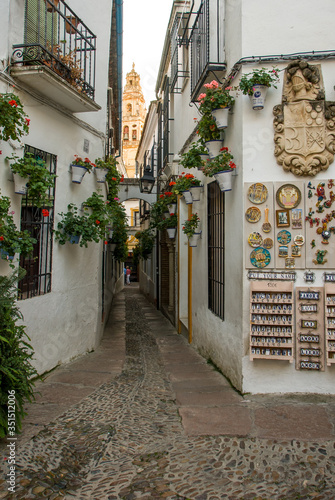Typical white streets of the city of Cordoba. Spain
