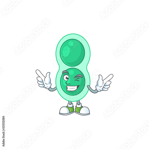Cartoon drawing concept of green streptococcus pneumoniae showing cute wink eye