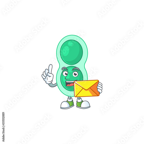 A cartoon picture of green streptococcus pneumoniae bring brown envelope