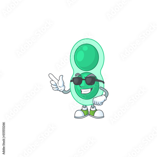 Super cool green streptococcus pneumoniae cartoon drawing style wearing black glasses
