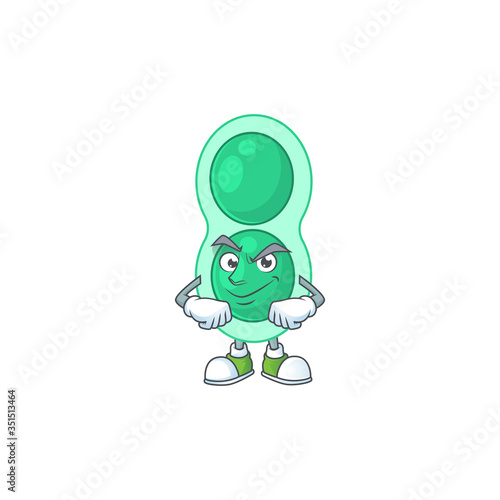 Green streptococcus pneumoniae cartoon character design with sneaky face