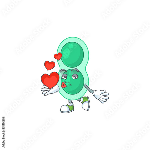 A gorgeous caricature design of green streptococcus pneumoniae with red hearts